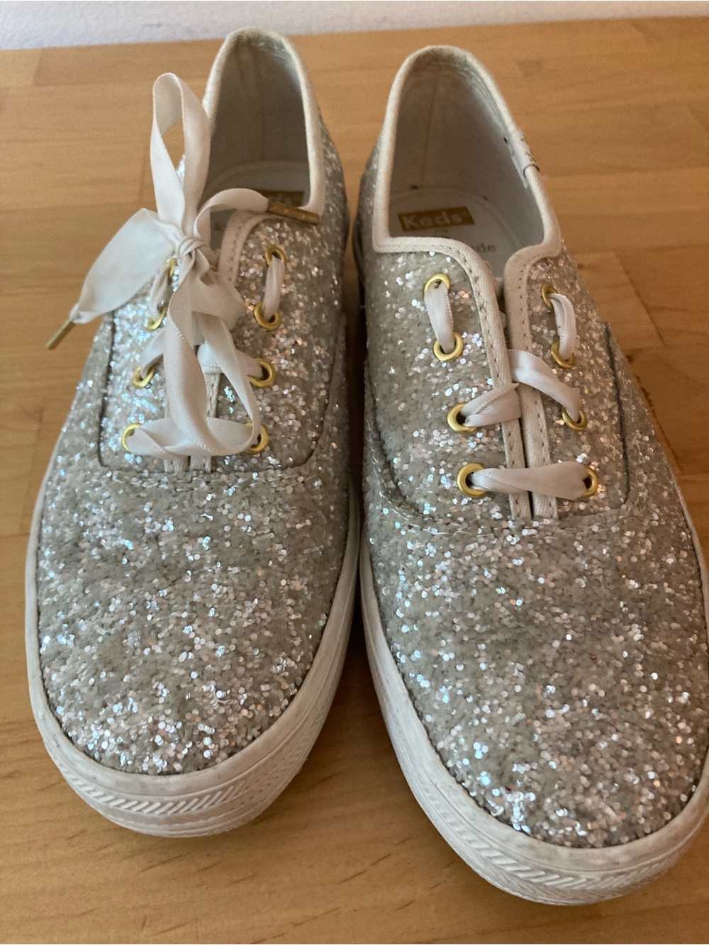 Keds Silver Glitter Ribbon Lace Sneakers